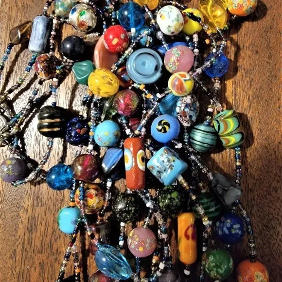 FABULOUS Vintage ITALIAN GLASS BEAD Triple Strand Necklace - Picture 8 of 8